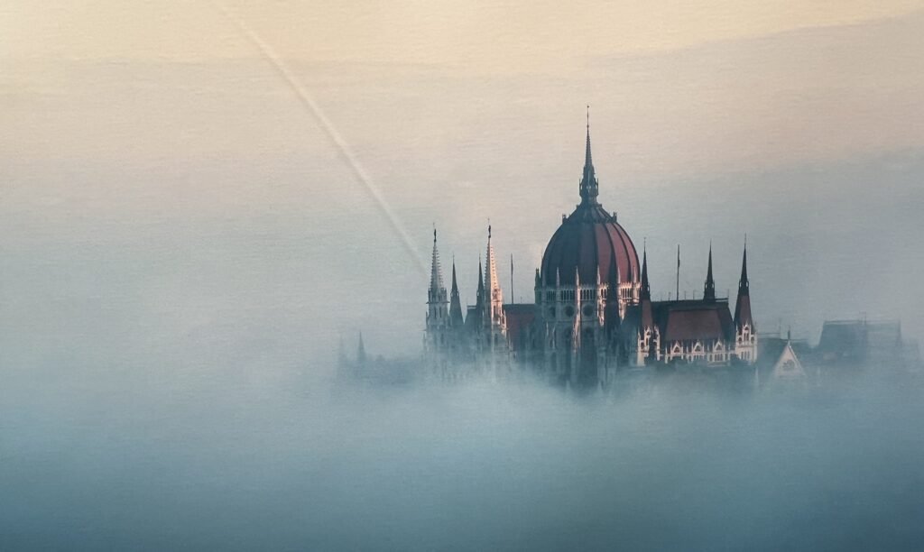 Budapest parliament in the fog - painting